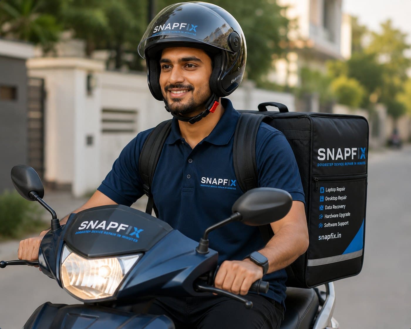 Snapfix technician on the way to a doorstep repair